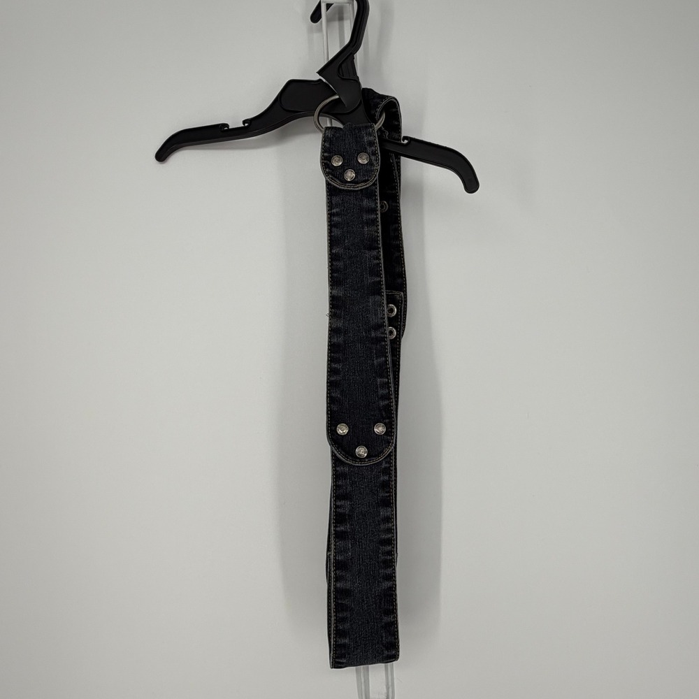 Denim Belt Womens 41 Black Studded O-Ring Y2K Grunge Edgy Streetwear Western